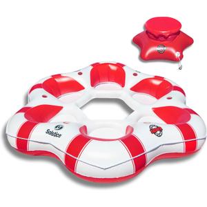 SOLSTICE Super Chill Inflatable River Raft Float Tube 6 Person with Cupholders, Cooler, Mesh Bottom, Backrest, Grab Handles Tie On Rope | for Rivers Lake Ocean Pool Floating Snow Heavy Duty Material
