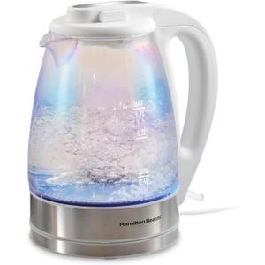 Hamilton Beach 1.7L Electric Tea Kettle, Water Boiler & Heater, LED Indicator, Built-In Mesh Filter, Auto-Shutoff & Boil-Dry Protection, Cordless Serving, Iridescent Clear Glass (41055) (1.8 Quarts)