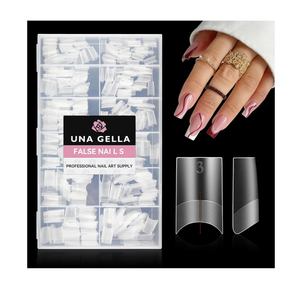 UNA GELLA Medium Square Gel Nail Tips 504pcs Full Matte Square Gel Tips Half Cover Clear False Nails Tips No C Curve with Position Line for Perfect Nail Extentions 12 Sizes, Gelly Tips
