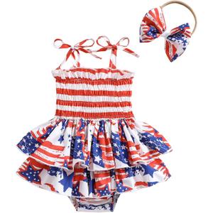 Noubeau Toddler Baby Girl 4th of July Dresses Independence Day Outfit Kid American Flag Stars Stripes Patriotic Dress Clothes