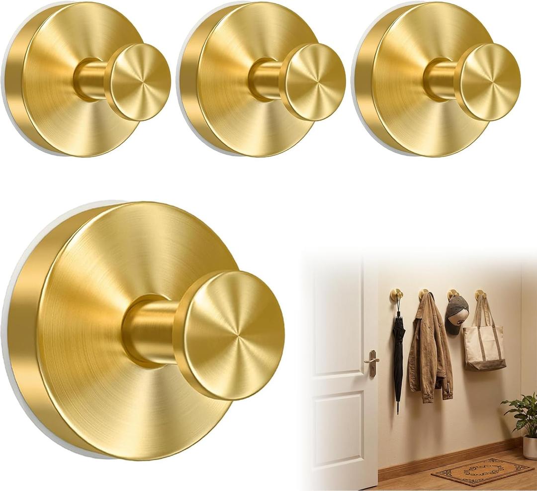 4 Pack Suction Cup Hooks for Shower, Removable Metal Hooks for The Shower Room and Bedroom, Suction Cups for Glass Door, Window, Mirrors and Other Smooth Surfaces (Gold)
