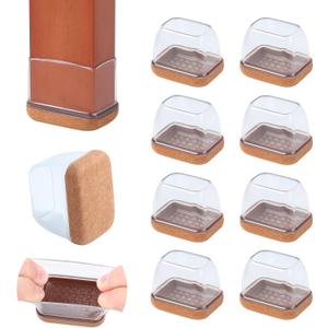 Ezprotekt 8 Pcs Rectangle Clear Silicone Chair Leg Floor Protectors, Rectangle Felt Furniture Pads Caps, Chair Leg Covers Cups for Chair Table Desk Sofa (Fit L :1.3-1.7", W: 0.9-1.2")