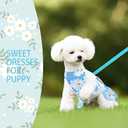 Dog Dress Bowknot Harness Leash Set for Dogs Blue Daisy Floral Dog Cat Clothes Cute Puppy Outfits Pet Clothes Spring Summer Breathable Dresses, XXS