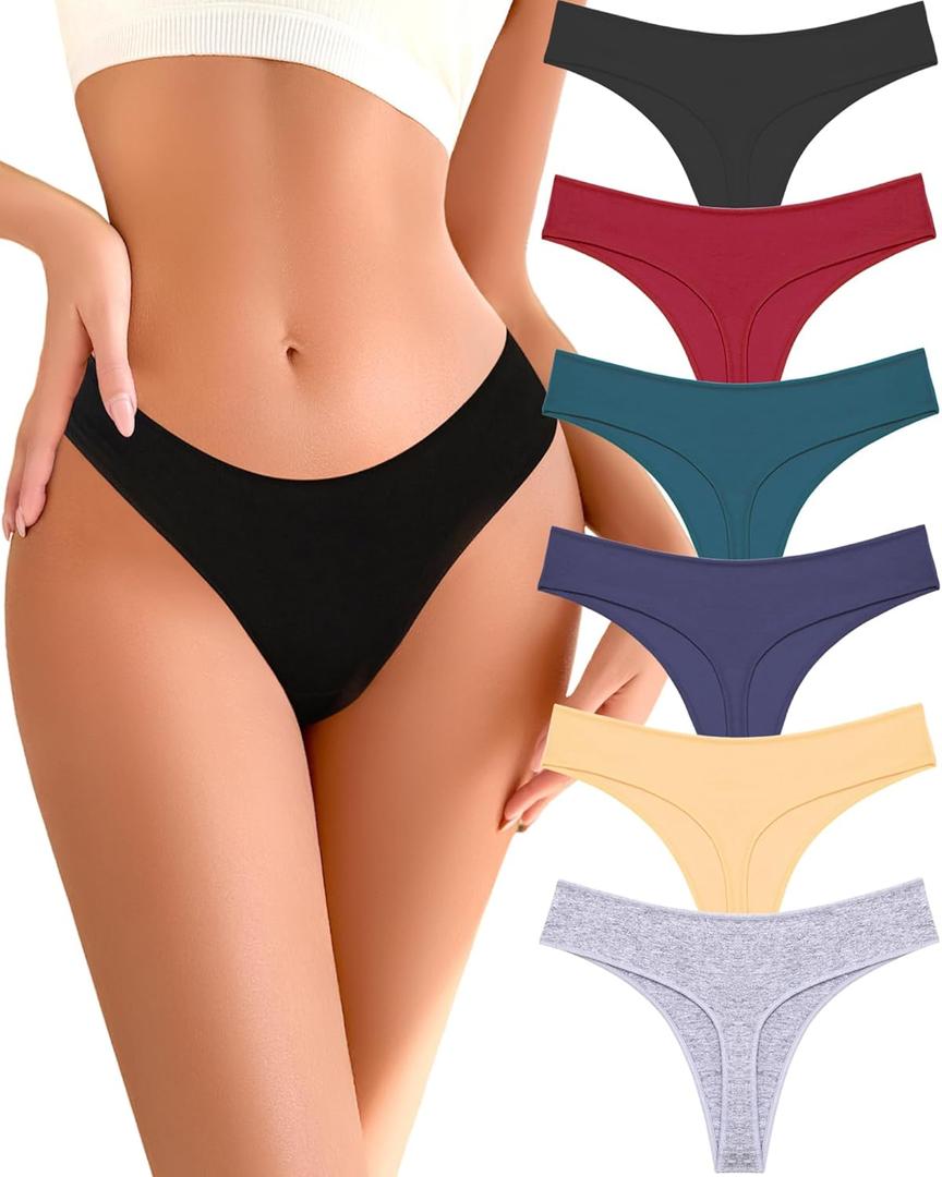 Cotton Underwear for Women Pack Breathable Thongs for Women Sexy Stretch Soft Womens Panties Thong XS-XL (Black / Red / Green / Blue / Nude / Gray)