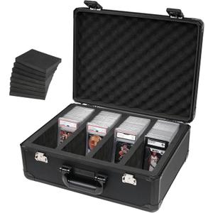 STUFFSTASH 4 Row 180+ Graded Sports Card Storage Box with Dividers; TSA Approved Locks; Card Cases for Sports Cards; Trading Card Case for Your Card Collection Box; PSA Card Display for Graded Cards