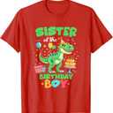Sister of The Birthday Boy T Rex Dinosaur Family Party T-Shirt, Size S