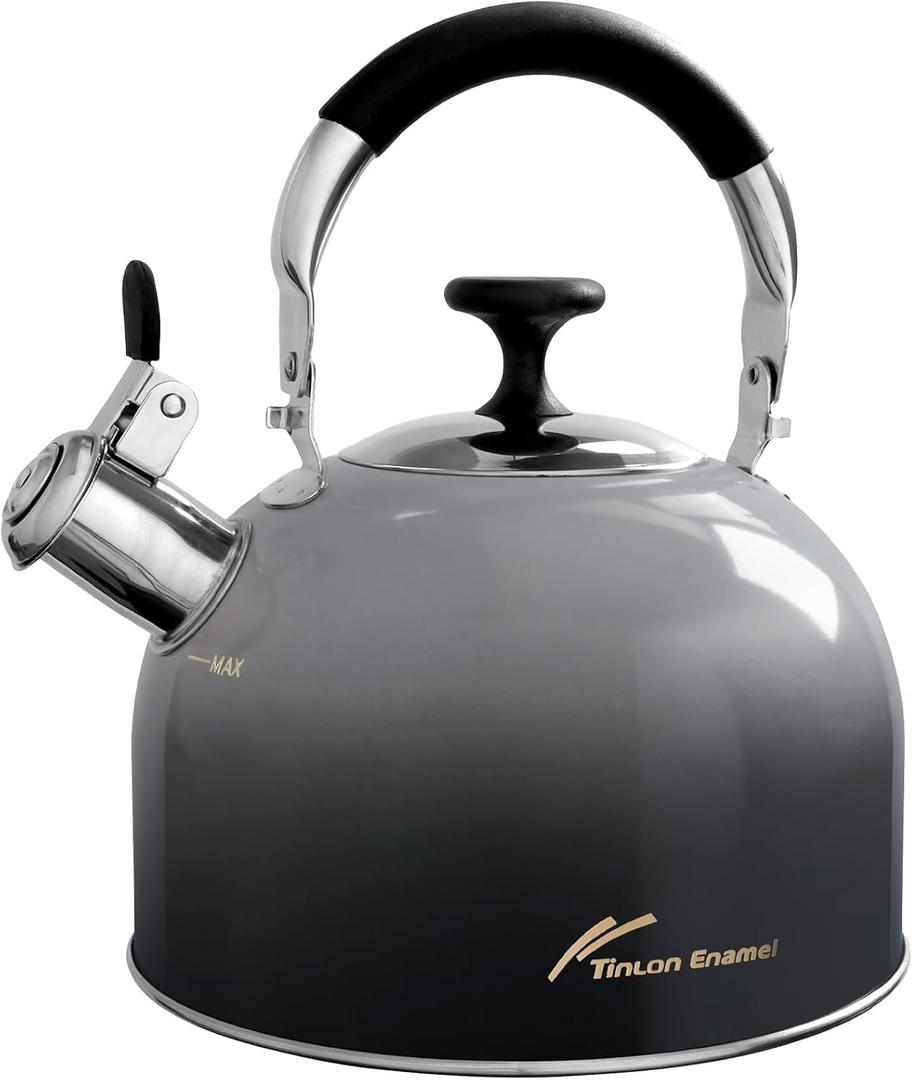 Tea Kettle Stovetop,Stainless Steel Whistling Tea Kettle For Stove Top, 2.5 Qt Tea Pot With Folding Handle, Food Grade Water Teapot Water Kettle For Stove Home Camping Travel,Gradient Black