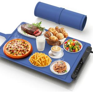 Warming Mat for Food Warmer Pad: Foldable Silicone Electric Warming Tray for Buffets Party - Fast Heating Portable Hot Plates for Countertop Kitchen Travel Home Outdoor Car Holiday Ideas (24 X 16 inch, Blue)