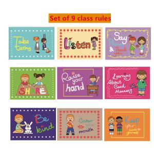 SANTSUN 9 Good Habits Polite Class Rules Teacher Classroom Signs.English Poster Classroom Wall Decoration. Class Organization Charts