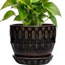 G EPGardening Ceramic Pot for Plants 5.5 Inch - Ceramic Plant Pot Indoor with Drainage Hole and Saucer, Round Boho Planter for Indoor Plants Outdoor, Housewarming Gifts, Garden Office Decor, Black