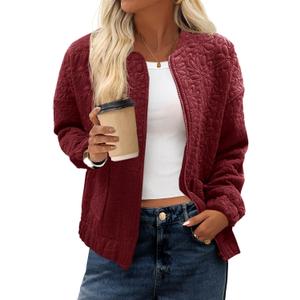 Tankaneo Womens Bomber Jackets Lightweight Zip Up Fashion Cute Jacquard Coats Fall Varsity jacket