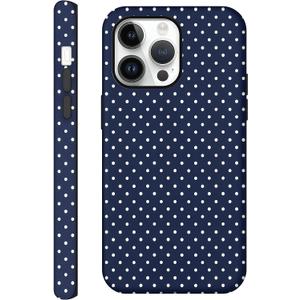 Case for iPhone 14 Pro, Glossy Hybrid 2-Layer Hard Shell, Aesthetic Scratch Resistant Cover, Navy Blue Polka Dot