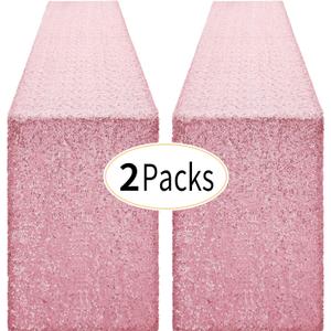 2 Packs 12 x 72 inches Light Pink Sequin Table Runner, Glitter Runner for Birthday Party Supplies Decorations Wedding Bachelorette Holiday Celebration Bridal Shower Baby Shower