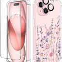 GVIEWIN for iPhone 15 Case, [3 in 1] with Screen Protector & Camera Lens Protector, Clear Soft Shockproof Slim Fit Floral Phone Cover for Women Girls 2023 6.1" (Floratopia/Colorful)