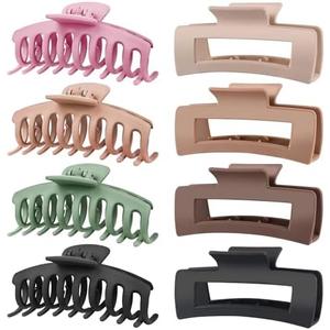 TOCESS 8 Pack Big Hair Claw Clips for Women Large Claw Clip for Thin Thick Curly Hair 90's Strong Hold 4.33 Inch Nonslip Matte Jumbo Hair Clips (8 Pcs)