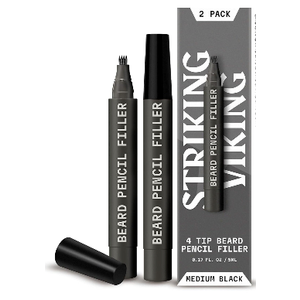 Striking Viking 2 Pack Beard Pencil Filler for Men with 4 Tips (Medium Black) - Fill, Shape & Define with this Long-Lasting, Waterproof Beard Pen Kit 
