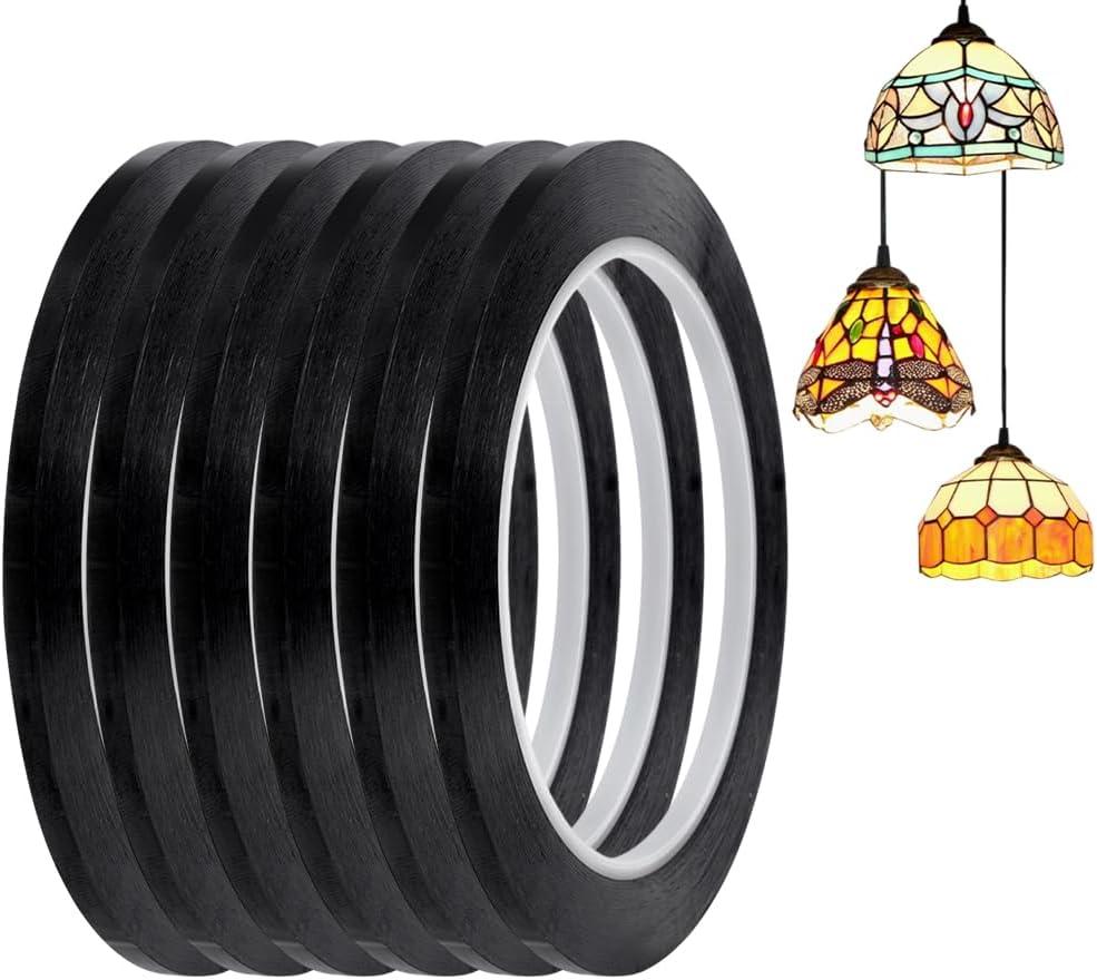 HOBBIESAY 216.5ft 6 Rolls PET Stained Glass Lead Lines Thin Stained Glass Leading Strips Window Decaling Lines Roll Blacking Strip Self Adhesive Line for Gallery Window Art Crafts and Decor 5mm