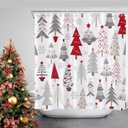 GOOESING Merry Christmas Shower Curtain Winter Christmas Tree with Snowflake Waterproof Bath Curtain for Bathroom Xmas Holiday Bathroom Decorations with Hooks 72x72 Inch