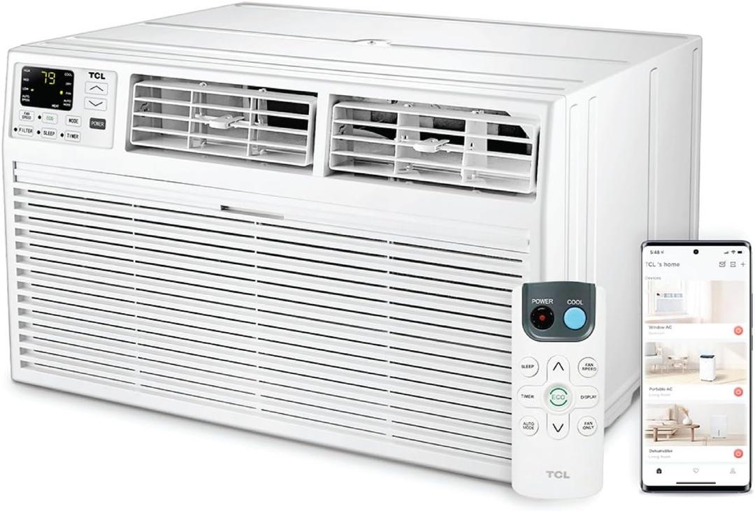 TCL H12T9E1-A 12,000 Smart Through-The-Wall Air Conditioner, Fan & Dehumidifier, 550 Sq. Ft, Remote Control, Compatible with Alexa/Google Assistant, 12000 BTU, White