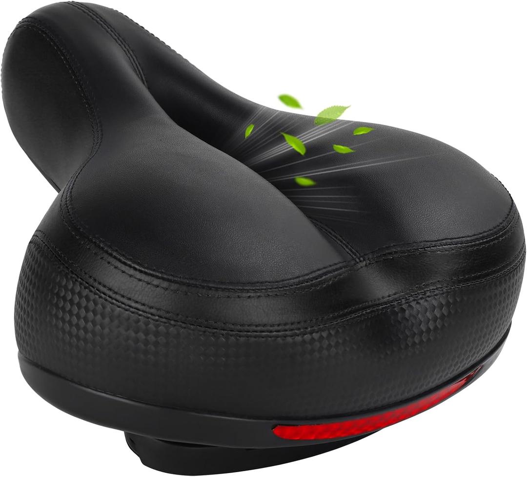 TONBUX Comfortable Bike Seat for Men & Women, Memory Foam Bicycle Seat with Dual Shock Absorbing Ball, Universal Fit Bike Saddle for Stationary, Commuter, Mountain, Road, Cruiser, Ebike (Black)