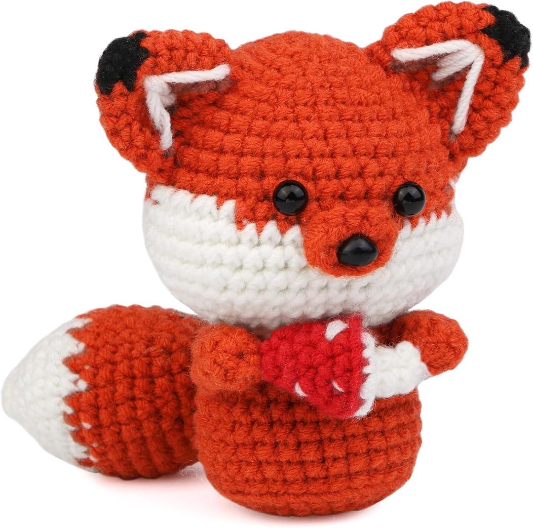 Mnuizu Crochet Kit for Beginners, Animal Crochet kit for Starters with Instructional and Step-by-Step Video Tutorials, Complete Crochet Accessories, Crochet Kit for Adults,Easy Starter Present(Fox)