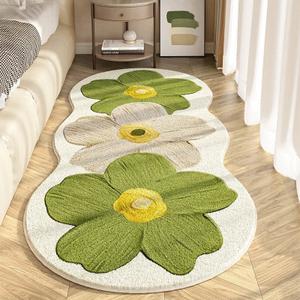 Floral Throw Bedside Area Rugs 55*19 Inch Small Rug Super Soft Non-Slip Carpet Fluffy Mini Bedroom Carpet Door Entryway Indoor Inside Front Entrance Dog Mat Home Decor Aesthetic