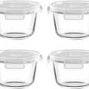 2 Cup Round Glass Food Storage Containers with Airtight Lids,16oz Round Glass Soup Container, BPA-free Small Food Storage Containers for Leftovers. Microwave, Freezer, Dishwasher, Safe-4pack
