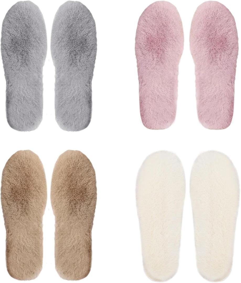 4 Pairs Women Insoles Winter Warm Soft Fuzzy Thick Replacement Inserts for Shoes Boots Slippers, Size: 7