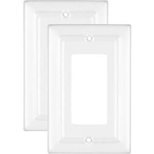 Monarch Abode Rocker Light Switch Cover Plate  1-Gang White Decorator Wall Plates, Architectural Decorative Outlet Covers Wall Plates for Receptacle, GFCI Electric Outlet Cover, Pack of 2