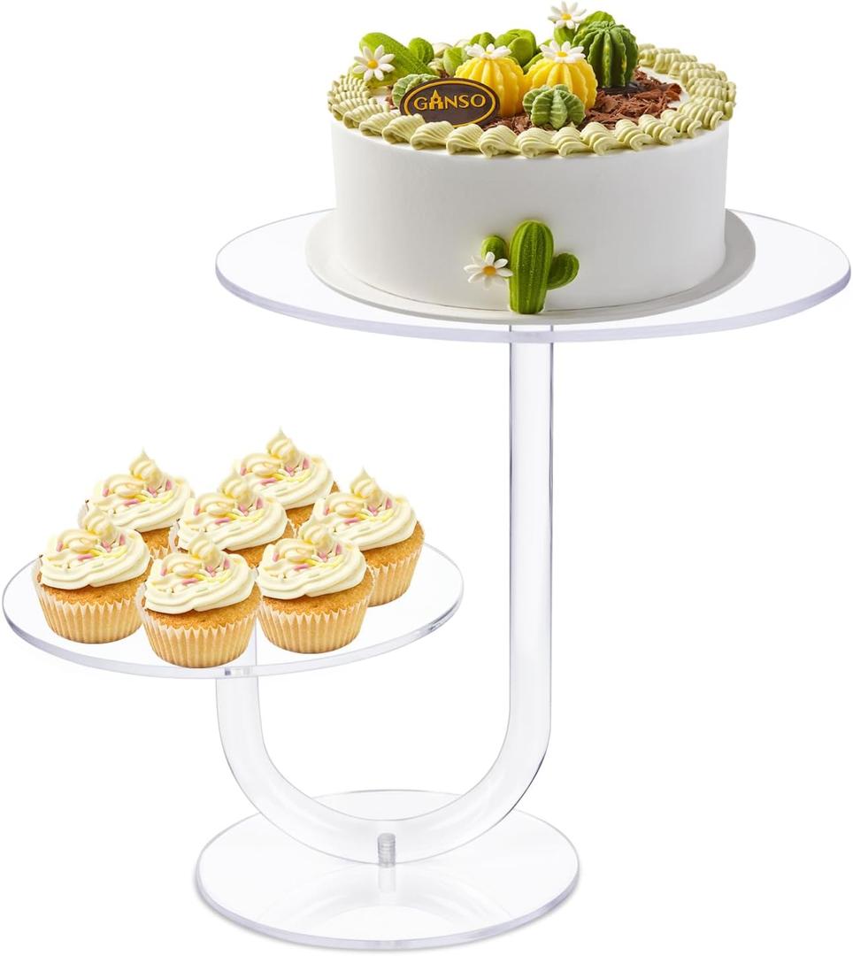 CECOLIC 2 Tier Clear Cake Stand Acrylic Cupcake Display Holder Dessert Pastry Tower for Weddings, Birthdays, Anniversaries, Baby Showers, Afternoon Tea Parties Dcor (10 Inches)