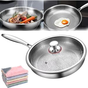 Titanium Hammered Pan Pro with Lid, 2025 New Titanium Frying Pan, Even Heating for Cooking (10in)