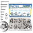 370Pcs #6-32 Pan Head Machine Screws Nuts Washers Assortment Kit, 3/16 to 1 inch Long Machine Screws, 304 Stainless Steel Screws Assorted Kit for Household Repairs, UNC Full Thread, Phillips Drive