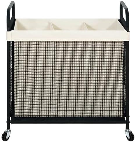 STO STO Laundry Hamper 3 Section, 120L Rolling Laundry Sorter Cart with Removable and Washable Liner Bag, Rolling Clothes Hamper with Metal Handle for Laundry Room and Bedroom