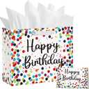 5 x Horaldaily 13" Large Birthday Gift Paper Bags with Tissue Paper and Card, Happy Birthday Dots Streamers Gift Paper Bag for Men Women Kids Birthday,1Pcs