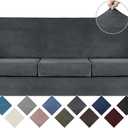 WEERRW 4 Pieces Velvet High Stretch Couch Covers for 3 Cushion Sofa Slipcovers, Washable Furniture Protector with Non Slip Elastic Bottom, Feature Soft and Thick Plush Fabric, Dark Grey, Large