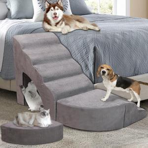 Foam Dog Stairs & Steps Ramps for High Beds 30 inches Tall for Small Dogs and Cats, LitaiL 6 Step Pet Stairs Steps for High Beds 30 inch Large Dogs, Non-Slip Dog Ramps for Older Cat