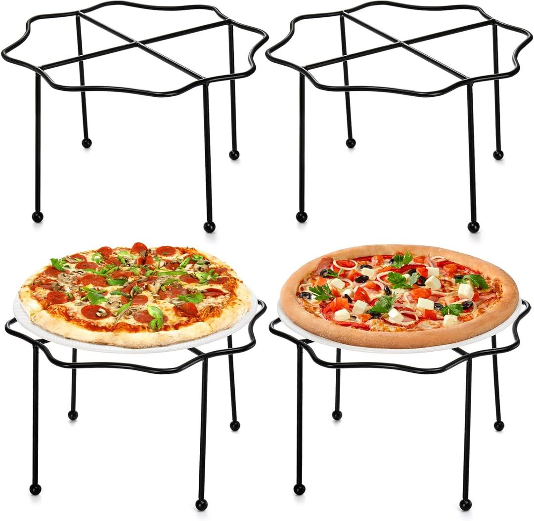 Elsjoy Set of 4 Black Pizza Stand Holder, 10 Inch Tabletop Pizza Pan Riser Stand Metal Wire Pizza Rack for Serving, Table Pizza Display Stand for Party, Home, Restaurant
