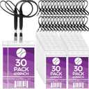 Patelai 30 Pcs Extra Large 4 x 8 Inch Badge Holders with Lanyard Bulk PVC Waterproof Card Holder Credential ID Protector Sleeves 3 Lanyard Slots at Top for Office Sporting Events Concert (Black)