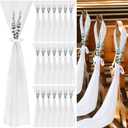 VitalCozy 48 Sets Wedding Aisle Chair Decorations for Wedding Ceremony Chiffon Pew Chair Sashes with Ribbons and Artificial Eucalyptus Stem Decor for Church Pew Aisle Slipcovers Party Decorations