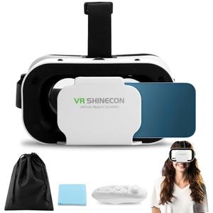 VR Headset, 3D VR Glasses Virtual Reality Headset for Kids & Adults with Controller Universal Virtual Reality Goggles Compatible 4.7-6.5" for Movies,TV Video Games
