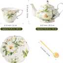 TATSUMI Country Roses Porcelain Tea Set, European Ceramic tea set for one or two,Vintage Style, For Women and Tea Parties (Green, 7 Pieces Set)