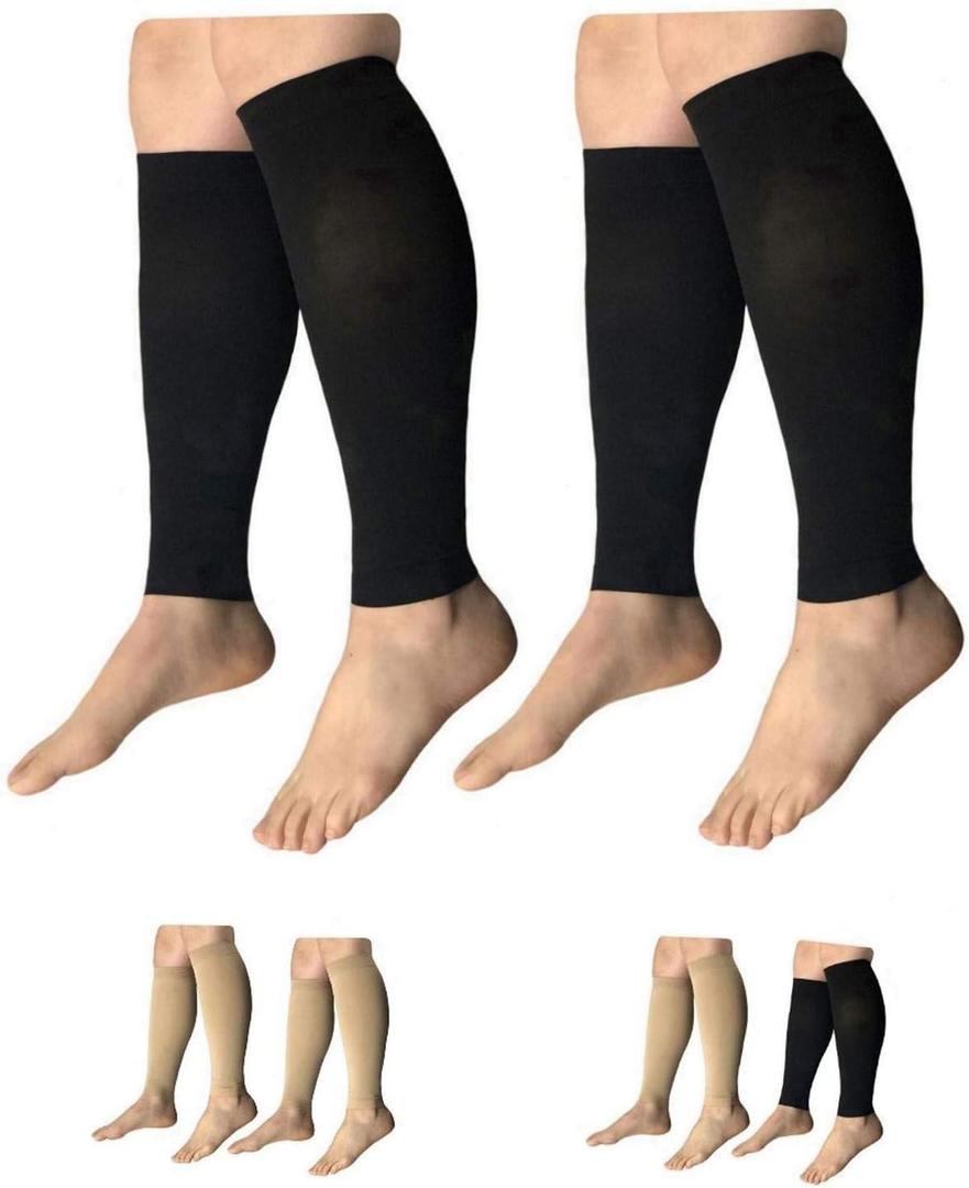 HealthyNees Shin 15-20 mmHg Med Compression Circulation Wide Leg Big Calf Sleeve (Black Combo, 4X-Large)