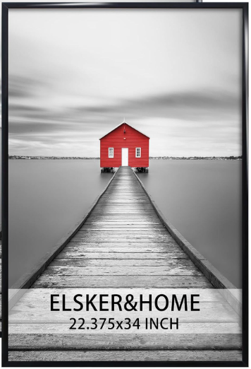 ELSKER&HOME 22.375 x 34 Poster Frame, Black Picture Frame for Horizontal or Vertical Wall Mounting, Sturdy and Scratch-proof