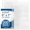 Spartan Industrial - 5” X 7” (200 Count) 2 Mil Clear Reclosable Zip Plastic Poly Bags with Resealable Lock Seal Zipper