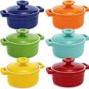 Hacaroa Set of 6 Mini Cocotte with Lid, 8 Oz Ceramic Ramekins with Handles, Small Casserole Dishes Individual Serving Pot for Baking, Souffl, Soup, Cobbler, Oven Safe, 6 Colors
