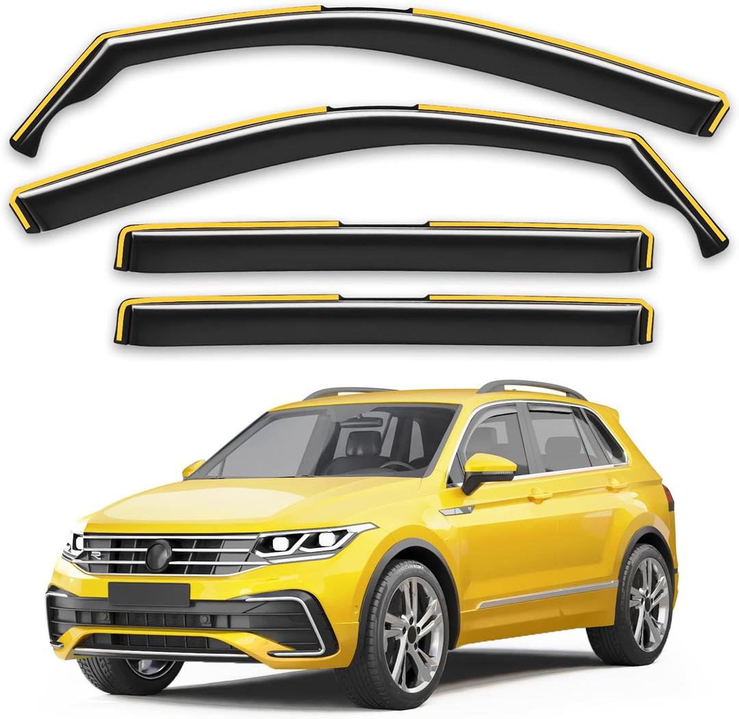 in-Channel Window Rain Guards Fit for Volkswagen Tiguan 2018-2024 Extra Durable Window Deflectors Vent Visors Shades Car Accessories Visors Rain Guards -4 Pcs
