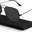 livho Sunglasses for Men Women Aviator Polarized Metal Mirror UV 400 Lens Protection (Black Grey)