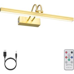 FUNCHDAY Picture Light Wireless, 13inch Rechargeable Battery Operated Gallery Painting Light with Remote, 280LM Dimmable Metal Art Lights for Paintings,Wall,Portrait (Brass)