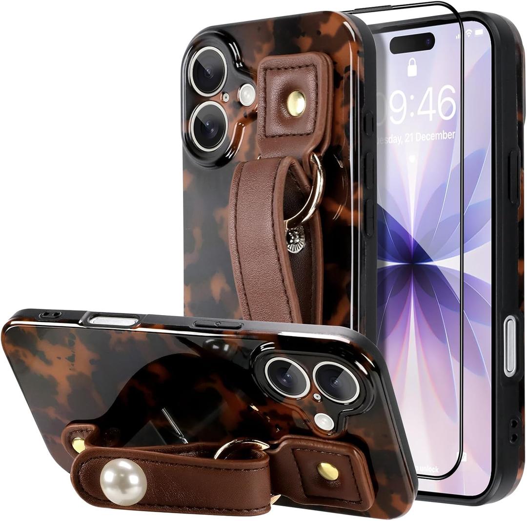 for iPhone 17 Case Stylish Leopard Tortoise Amber Design | Slim & Shockproof Translucent Matte Brown Cover Lightweight & Stylish Anti-Slip Trendy with Privacy Screen Protector