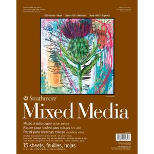 Strathmore 462-111 400 Series Mixed Media Pad, 11"x14" Glue Bound, 15 Sheets , White